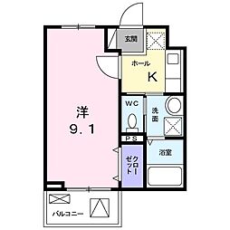 エストポワール 4階1Kの間取り