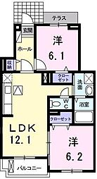 名鉄豊田線 日進駅 4.7kmの賃貸アパート 1階2LDKの間取り