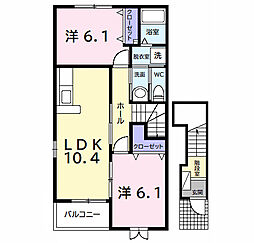 レスポアール　Ａ 2階2LDKの間取り