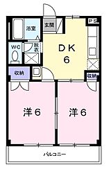 エポックハイツ 3階2DKの間取り