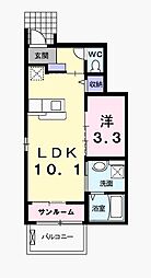 カーサ・プリマベーラ 1階1LDKの間取り