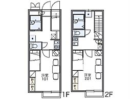 レオパレスアンビシャス 2階1Kの間取り
