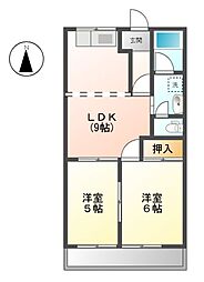 サンハイム桐山 2Kの間取図画像