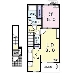 コンフォート徳田 1LDKの間取図画像