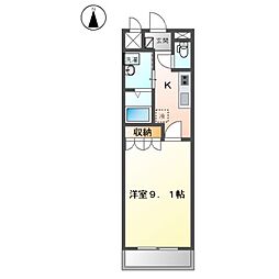 エルミタージュ 2階1Kの間取り