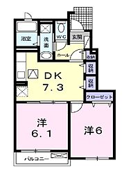 ブランコートB 2DKの間取図画像