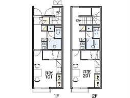 レオパレスジデンシーうねめ 2階1Kの間取り