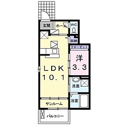 近鉄名古屋線 川越富洲原駅 徒歩14分の賃貸アパート 1階1LDKの間取り