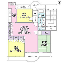 磯子台パークハイツ12号棟 2階3LDKの間取り