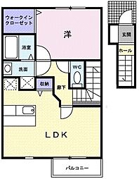 イーストガーデン　III 2階1LDKの間取り