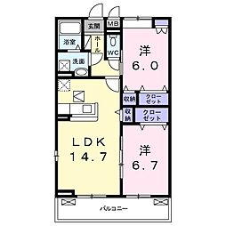 ディアレーヴ 2LDKの間取図画像