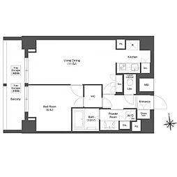 コンフォリア秋葉原ノース 12階1LDKの間取り