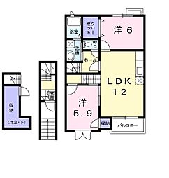 ボンジュールII 2階2LDKの間取り