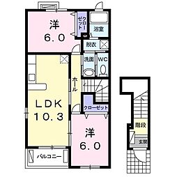名古屋市営鶴舞線 平針駅 バス8分 平針南二丁目下車 徒歩5分の賃貸アパート 2階2LDKの間取り