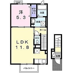 JR中央線 西国分寺駅 徒歩11分の賃貸アパート 2階1LDKの間取り