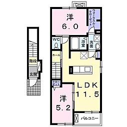 エーグル 2階2LDKの間取り