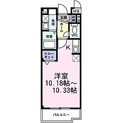 東武伊勢崎線 武里駅 徒歩4分の賃貸マンション 2階ワンルームの間取り