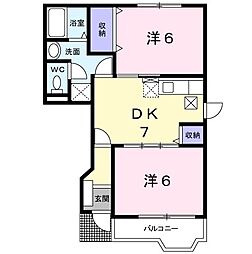東三島575ハイツD 2DKの間取図画像
