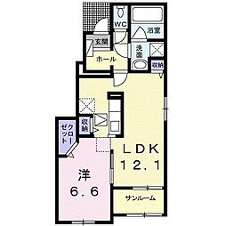 ゼスト2 1LDKの間取図画像