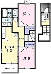 プラシードA 2LDKの間取図画像