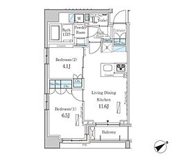 みなとみらい線 日本大通り駅 徒歩9分の賃貸マンション 4階2LDKの間取り