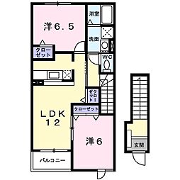 グリーンリーブス2 2LDKの間取図画像