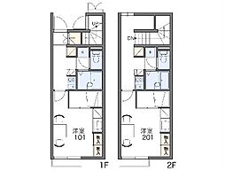 レオパレスひまわり荘上三川 2階1Kの間取り