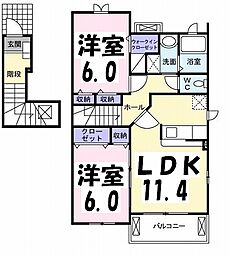 リシェコリーヌＤ 2階2LDKの間取り