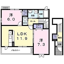 グラン・アヴェニールＡ 2階2LDKの間取り