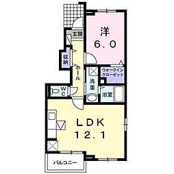 さくらハイツD 1LDKの間取図画像