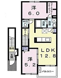 心休里　2 2階2LDKの間取り