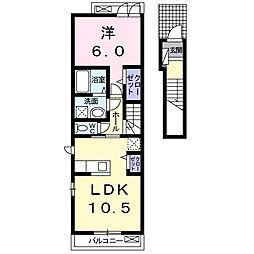 プライムコートハウスＢ 2階1LDKの間取り