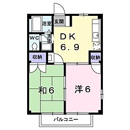 ベルポート 1階2DKの間取り