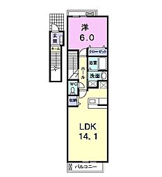 ＧＬＯＲＹ蘭 2階1LDKの間取り