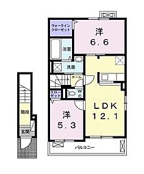 プランドール　スギＡ 2階2LDKの間取り