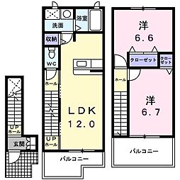 クラール東郷2番館 2LDKの間取図画像