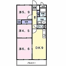 サウスヴィラ田辺 1階3DKの間取り