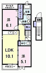 ミニヨンフィオ−レ 2階2LDKの間取り