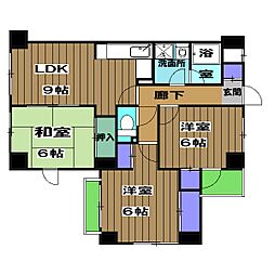 JR山陰本線 花園駅 徒歩8分の賃貸マンション 6階3DKの間取り