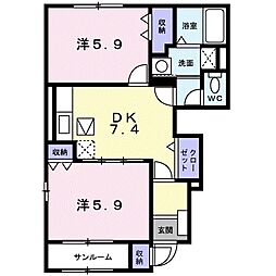 グレイスフルB 2DKの間取図画像