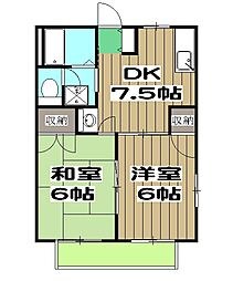 カーム石川Ｂ 1階2DKの間取り