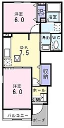 クリアネス3 2DKの間取図画像