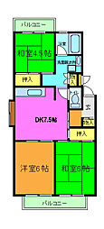 カイデハイツ 3階3DKの間取り