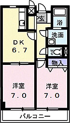 京都市営烏丸線 北山駅 徒歩10分の賃貸アパート 1階2DKの間取り