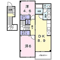 ソレアード小野Ａ 2階2DKの間取り