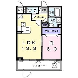 エスポワールIV 1階1LDKの間取り