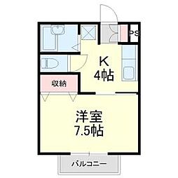 リバティヒル幸E 1Kの間取図画像