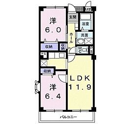 JR常磐線 ひたち野うしく駅 徒歩2分の賃貸マンション 2階2LDKの間取り
