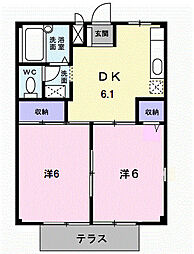 サンシティコスモ　Ａ 1階2DKの間取り