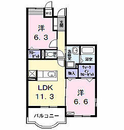 ラ・ビアージュ 1階2LDKの間取り